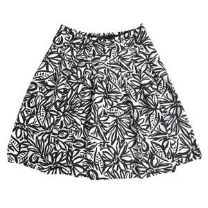 JONES NEW YORK Cotton Silk Box Pleat A-Line Full Skirt Floral Black White 4